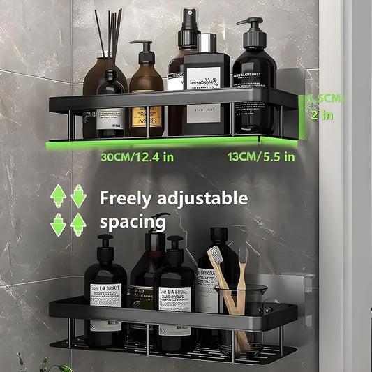 SquareUp Aluminium Pack of 2 Self Adhesive Bathroom Shelf for Wall Shelf Organizer Wall Mounted Bathroom Shelves Rack Holder Stand for Bathroom Accessories Organiser Without Drill (Pack of 2)