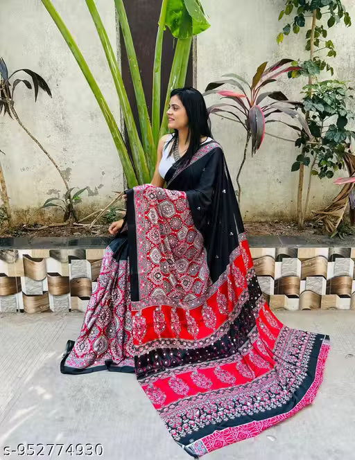 Ajrakh prints and mirror work saree