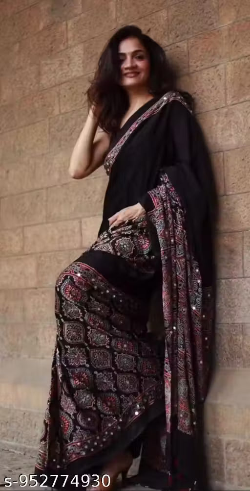 Ajrakh prints and mirror work saree