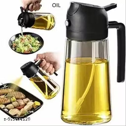 Glass Oil Sprayer and Dispenser Bottle, 500ml Capacity, 2-in-1 Design, MULTI
