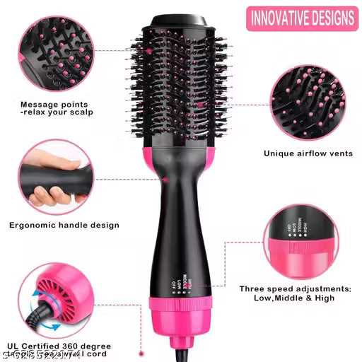 3-in-1 Hot Air Brush Hair Dryer & Volumizer – Salon Blow Dryer, Straightener & Styler