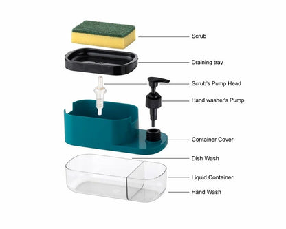 3 in 1 Soap Pump Dispenser Dish Soap Liquid Dispenser Sponge Holder Dish Soap Dispenser for Kitchen Sink Countertop Kitchen Bathroom (Multi-Color,Pack of 1)