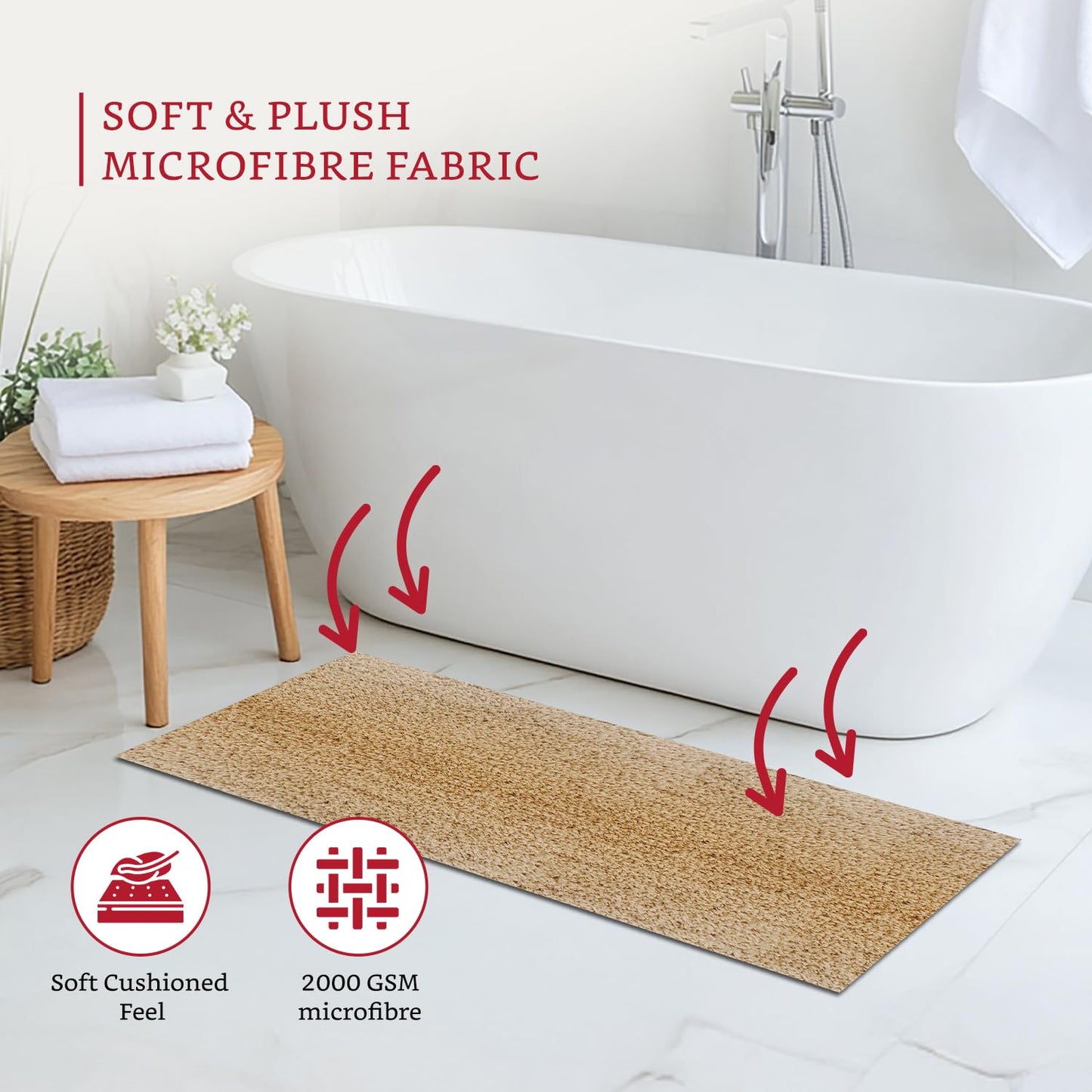 Brand - Solimo Premium Anti-Slip Microfibre Bathmat - 60cm x 40cm, Light Taupe