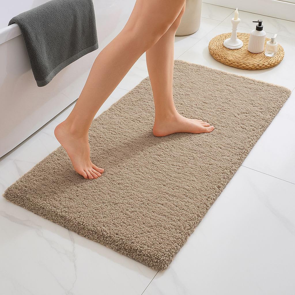 Brand - Solimo Premium Anti-Slip Microfibre Bathmat - 60cm x 40cm, Light Taupe
