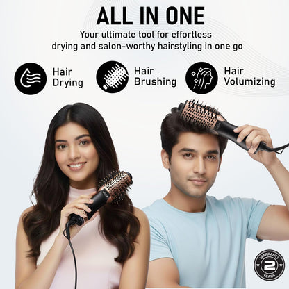 VEGA Litstyle L3 Volumizer Hair Blow Dryer Brush With 3 Heat/2 Speed Settings, 360° Airflow Vent, 3 in 1 Compact Hot Air Brush For Women, Tourmaline Ceramic Coated Barrel, 500 Watts, (VHSD-03)