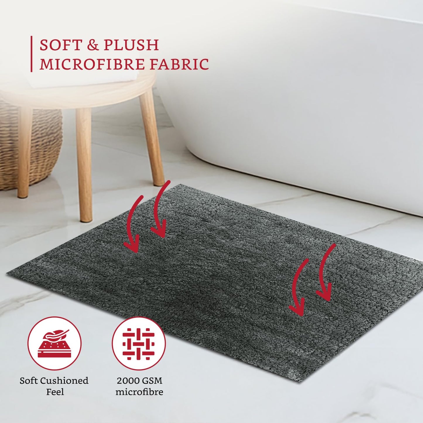 Brand - Solimo Premium Anti-Slip Microfibre Bathmat - 60cm x 40cm, Light Taupe