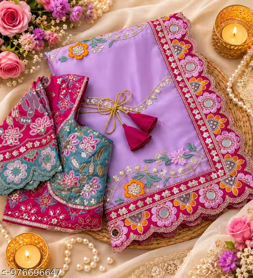 Premium Rangoli Silk Heavy Sequin Embroidered Saree with Stitched Blouse