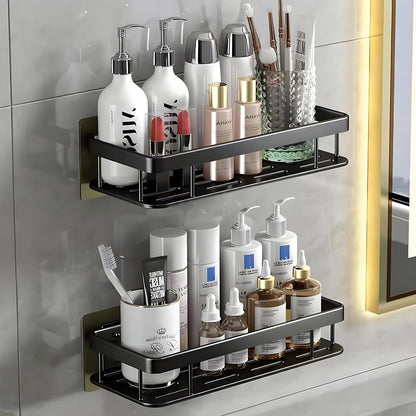 SquareUp Aluminium Pack of 2 Self Adhesive Bathroom Shelf for Wall Shelf Organizer Wall Mounted Bathroom Shelves Rack Holder Stand for Bathroom Accessories Organiser Without Drill (Pack of 2)