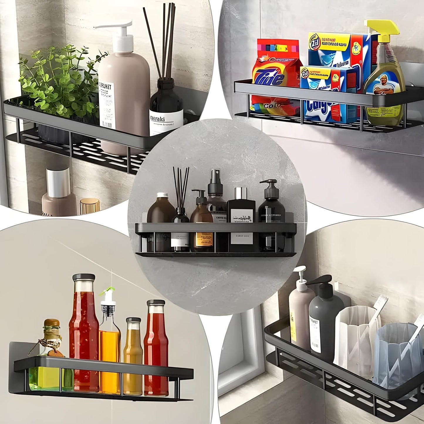 SquareUp Aluminium Pack of 2 Self Adhesive Bathroom Shelf for Wall Shelf Organizer Wall Mounted Bathroom Shelves Rack Holder Stand for Bathroom Accessories Organiser Without Drill (Pack of 2)