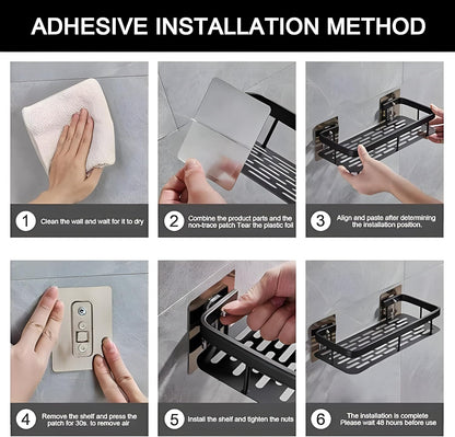 SquareUp Aluminium Pack of 2 Self Adhesive Bathroom Shelf for Wall Shelf Organizer Wall Mounted Bathroom Shelves Rack Holder Stand for Bathroom Accessories Organiser Without Drill (Pack of 2)