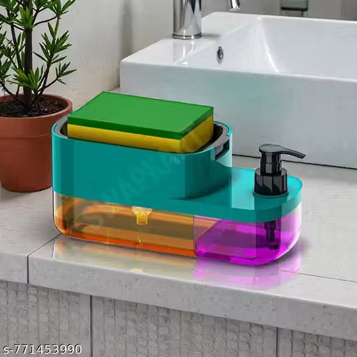 3 in 1 Soap Pump Dispenser Dish Soap Liquid Dispenser Sponge Holder Dish Soap Dispenser for Kitchen Sink Countertop Kitchen Bathroom (Multi-Color,Pack of 1)