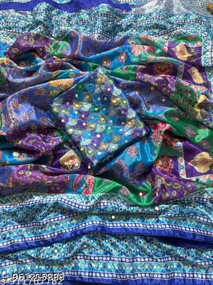 New Multicolor Designer soft Printed saree with Mirror Work Along with Printed blouse piece