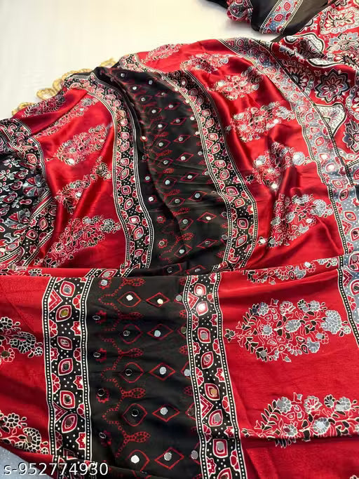 Ajrakh prints and mirror work saree