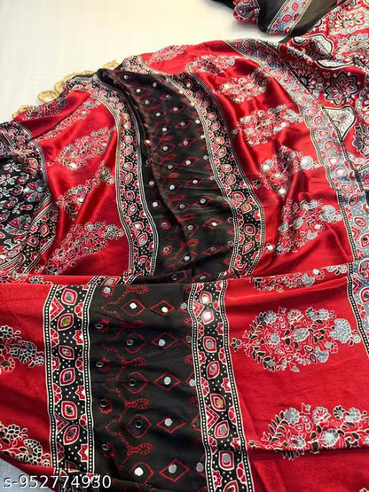Ajrakh prints and mirror work saree