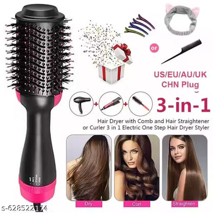 3-in-1 Hot Air Brush Hair Dryer & Volumizer – Salon Blow Dryer, Straightener & Styler
