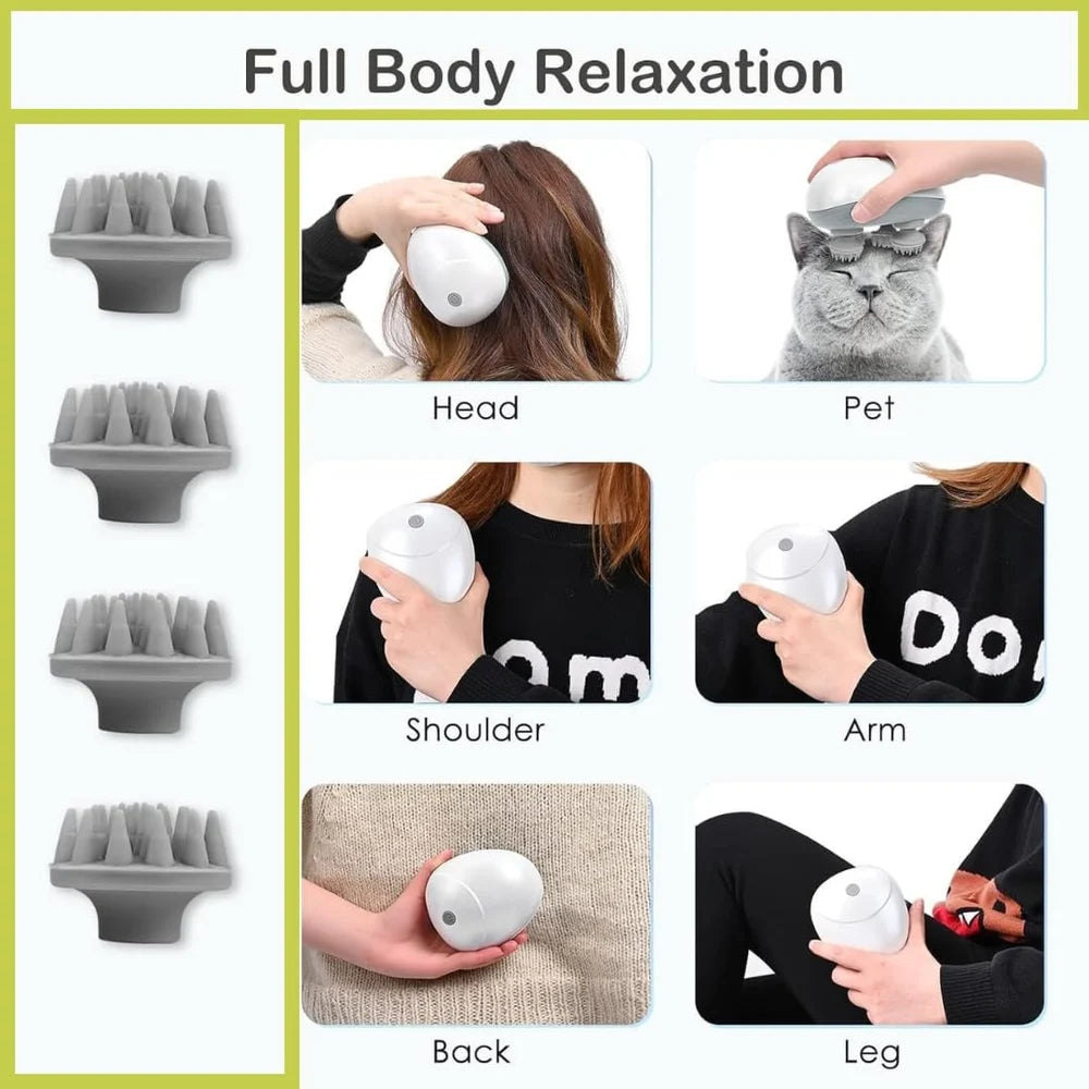 Scalp Massager with 096 Kneading Points, Detachable Heads, Hair Growth and FullBody Massager