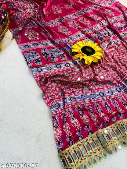 Pure Gajji bandhej Mirror work saree with mirror lace