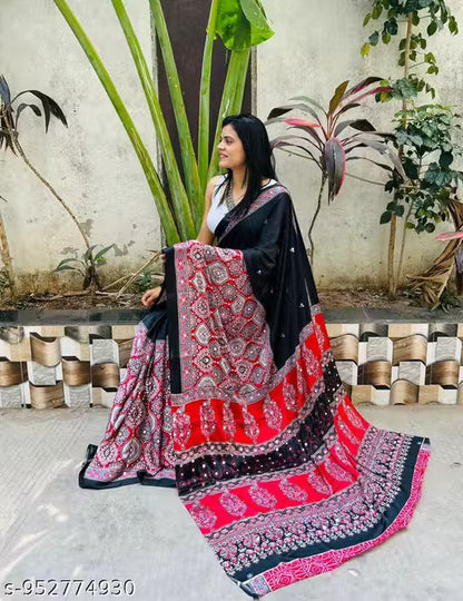 Ajrakh prints and mirror work saree