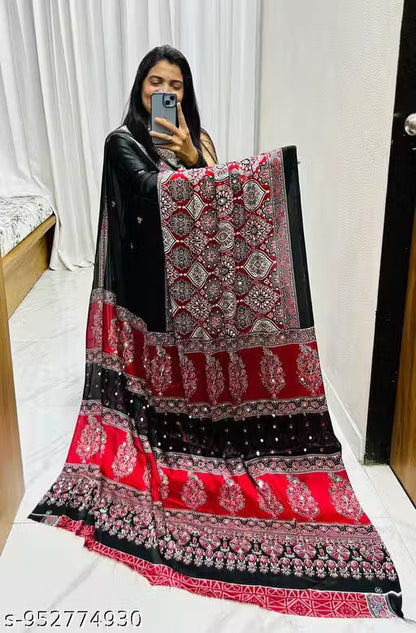 Ajrakh prints and mirror work saree