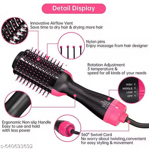 3-in-1 Hot Air Brush Hair Dryer & Volumizer – Salon Blow Dryer, Straightener & Styler