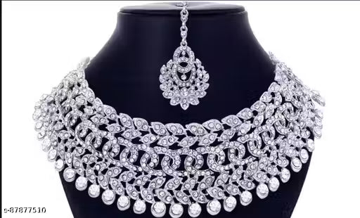 Sterling Rhodium Plated Jewellery Set With White Austrian Diamond