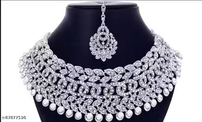 Sterling Rhodium Plated Jewellery Set With White Austrian Diamond