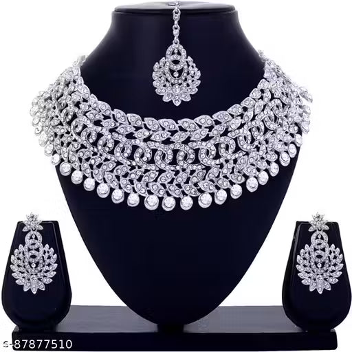 Sterling Rhodium Plated Jewellery Set With White Austrian Diamond