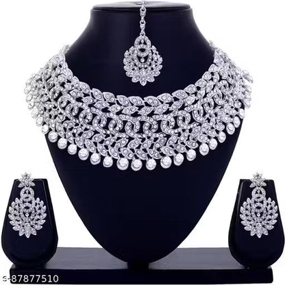 Sterling Rhodium Plated Jewellery Set With White Austrian Diamond