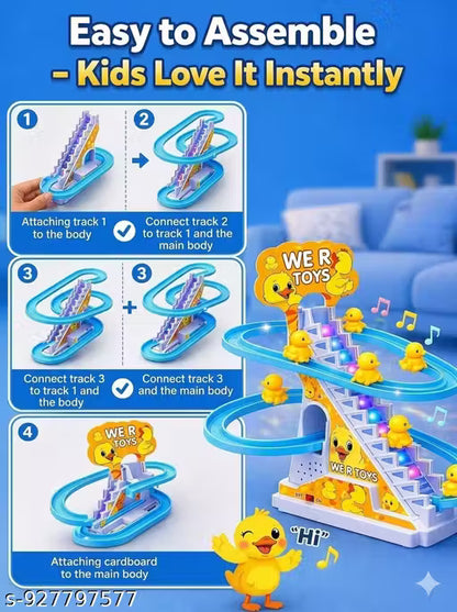 Automatic Stair-Climbing Ducklings Cartoon Race Track Set Little Lovely Duck Slide Toy Escalator Toy
