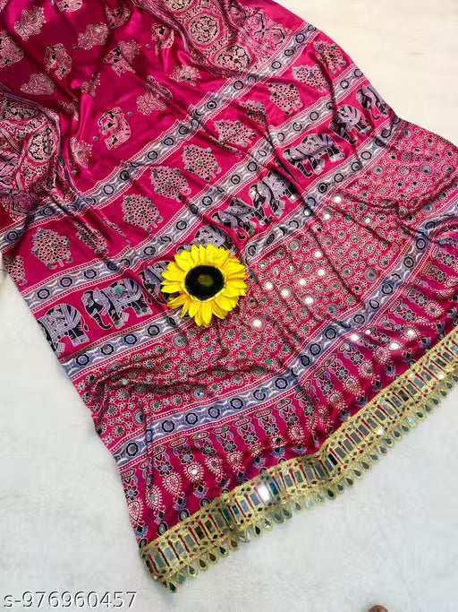 Pure Gajji bandhej Mirror work saree with mirror lace