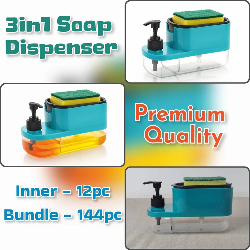 3 in 1 Soap Pump Dispenser Dish Soap Liquid Dispenser Sponge Holder Dish Soap Dispenser for Kitchen Sink Countertop Kitchen Bathroom (Multi-Color,Pack of 1)